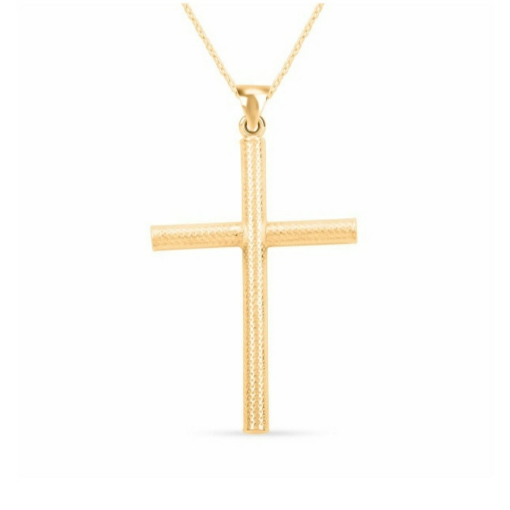 NWT, 14k Gold over Solid Sterling Silver Textured Cross & Chain